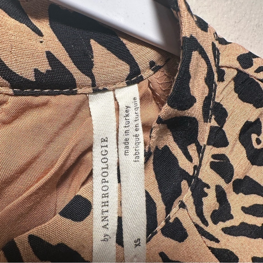 Anthropologie McKenzie Mock Neck Leopard Print Black & Tan Tunic Midi Dress XS - Picture 5 of 16